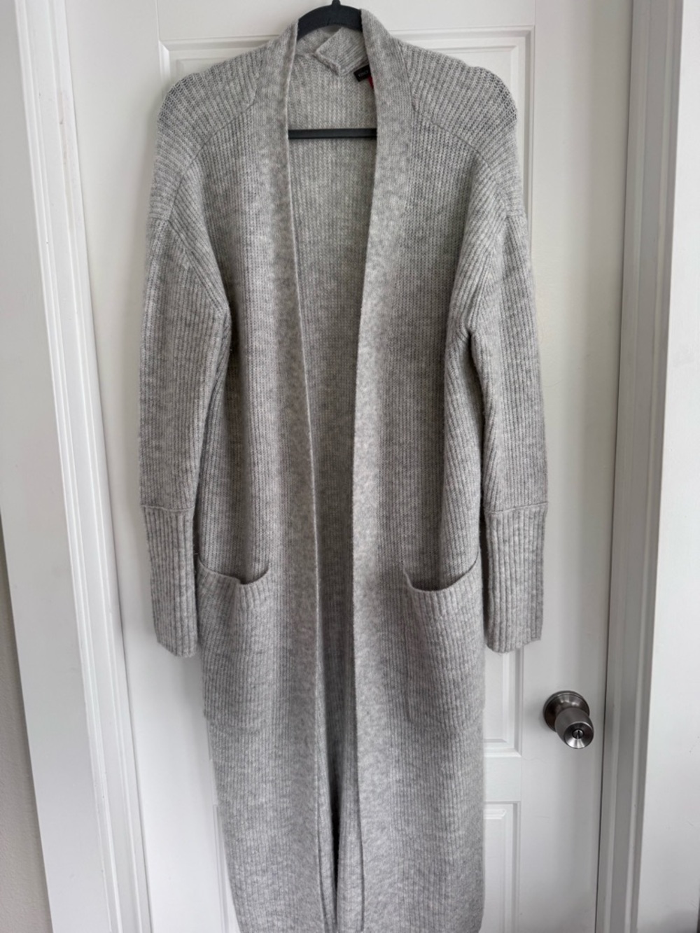 Vince Camuto Light Grey Long Open-Front Ribbed Cardigan